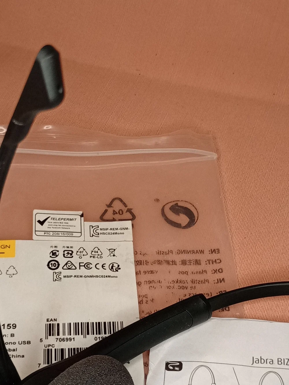 Jabra Black Wired Mono Headset with Boom Microphone